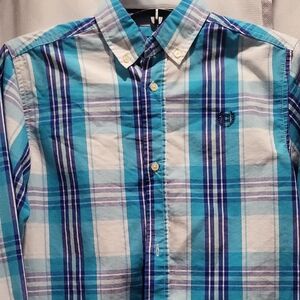 Chaps Blue and White Casual Button Down Shirt